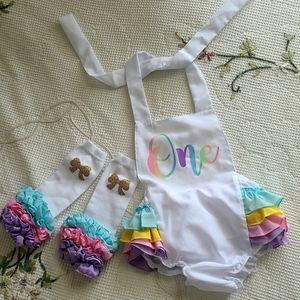 rainbow 1st birthday outfit - pastel rainbow 1st birthday romper